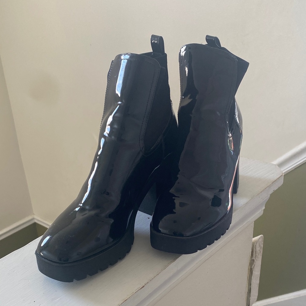 Aldo Shiny Black Ankle Booties